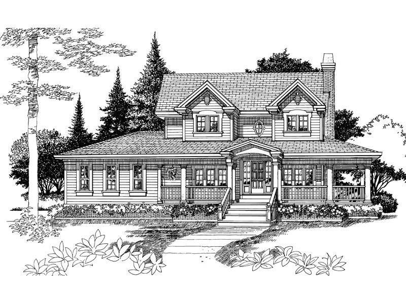 Country Farmhouse Style Two-Story With Grand Southern Porch