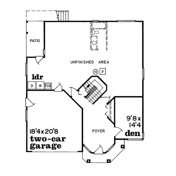 Contemporary House Plan First Floor - Corbett Sunbelt Home 062D-0111 - Search House Plans and More