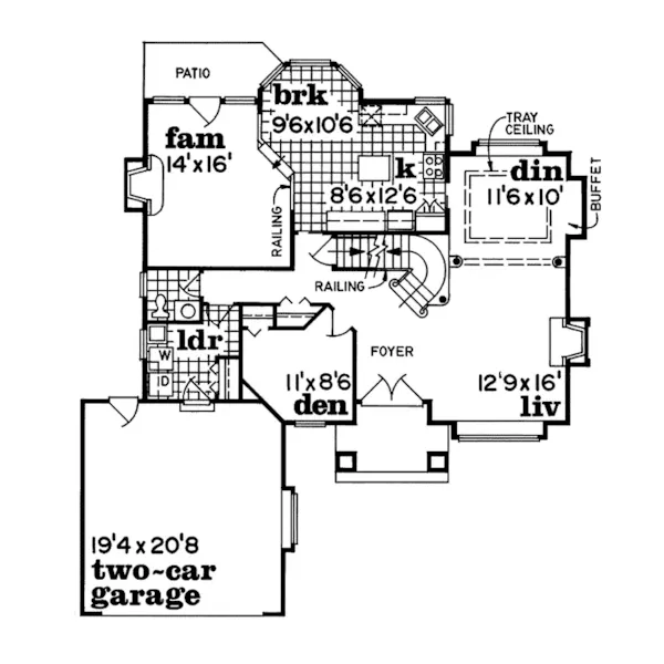 Southwestern House Plan First Floor - San Angelo Sunbelt Home 062D-0115 - Shop House Plans and More