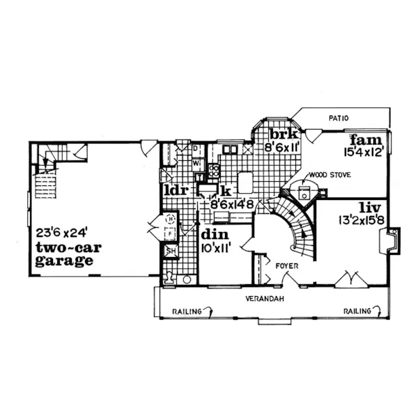 Southern House Plan First Floor - Newbury Crossing Country Home 062D-0116 - Shop House Plans and More