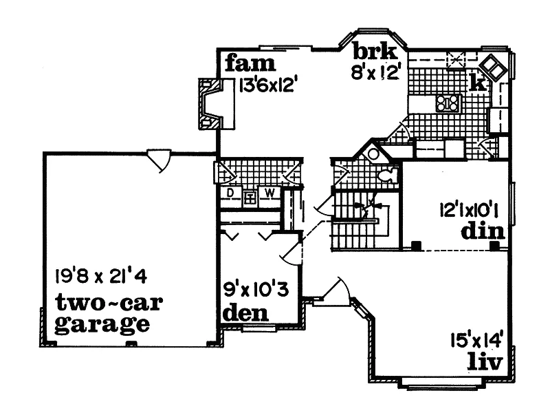 Tudor House Plan First Floor - Heartland Traditional Home 062D-0134 - Search House Plans and More