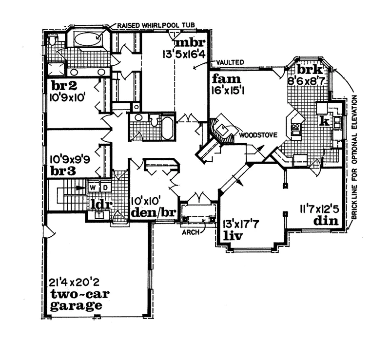 Ranch House Plan First Floor - Donahue Oak Traditional Home 062D-0135 - Search House Plans and More