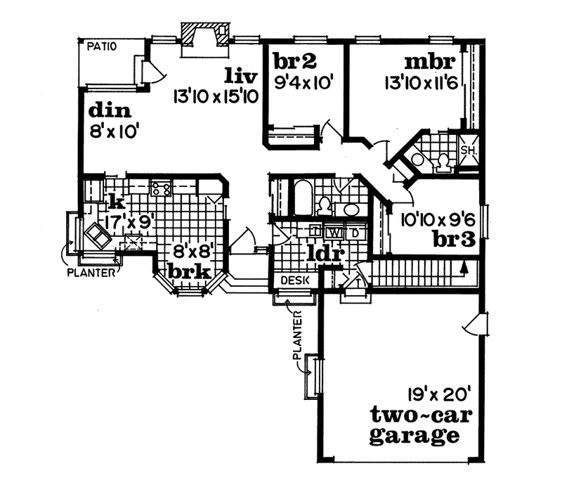 Sunbelt House Plan First Floor - Hillridge Ranch Home 062D-0137 - Search House Plans and More