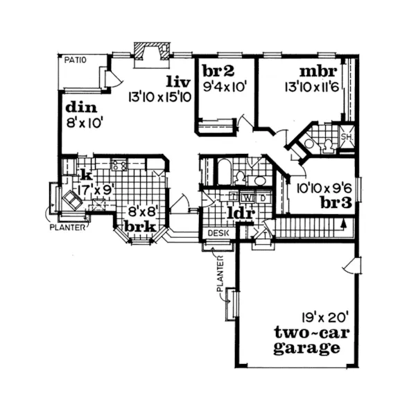 Southwestern House Plan First Floor - Hillridge Ranch Home 062D-0137 - Search House Plans and More