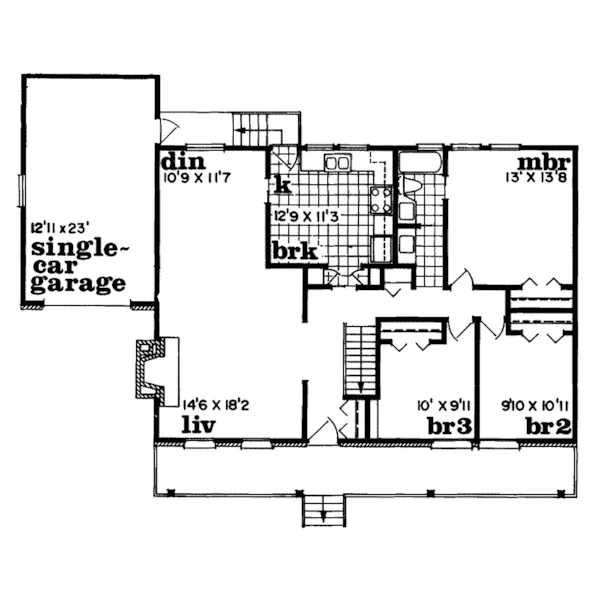 Ranch House Plan First Floor - Jamesport Acadian Home 062D-0159 - Search House Plans and More