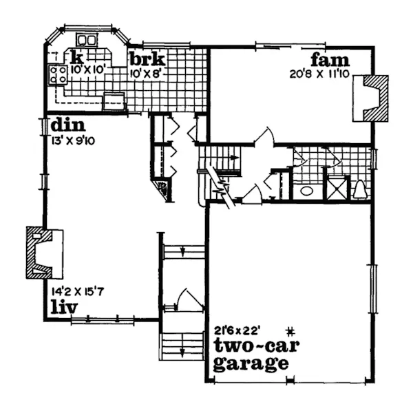 Southern House Plan First Floor - Brush Arbor Contemporary Home 062D-0163 - Search House Plans and More