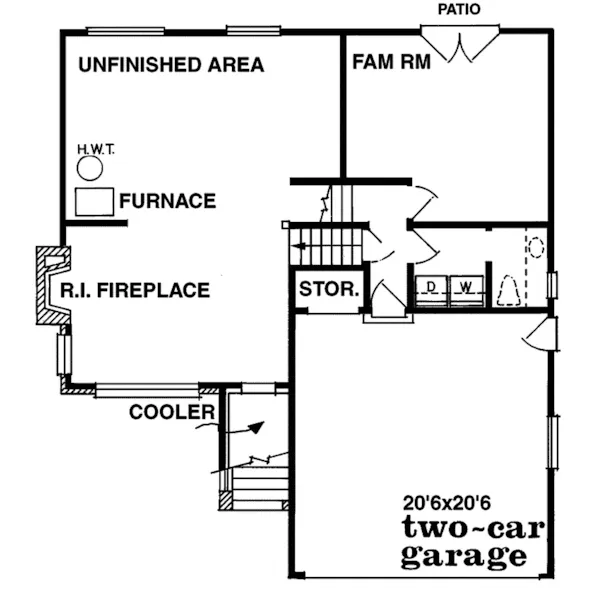 Southern House Plan Lower Level Floor - Day Hollow Traditional Home 062D-0165 - Search House Plans and More