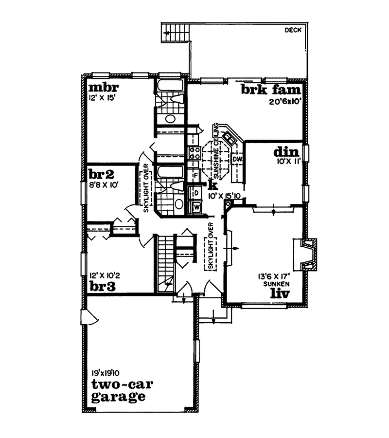 Ranch House Plan First Floor - Harmon Traditional Home 062D-0174 - Search House Plans and More