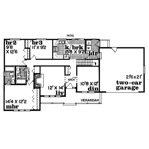 Contemporary House Plan First Floor - Salette Ranch Home 062D-0185 - Shop House Plans and More