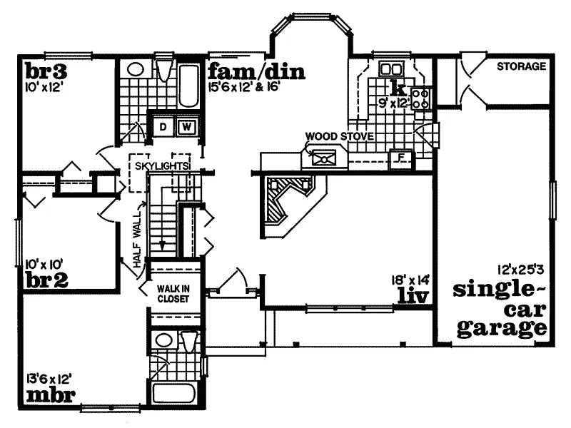 Ranch House Plan First Floor - Arkwright Country Ranch Home 062D-0186 - Search House Plans and More