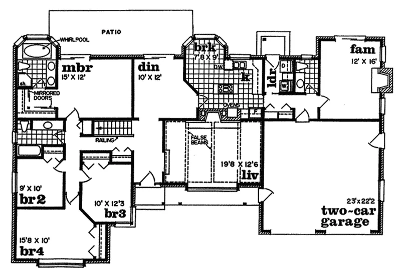 Tudor House Plan First Floor - Dudley Tudor Ranch Home 062D-0191 - Search House Plans and More