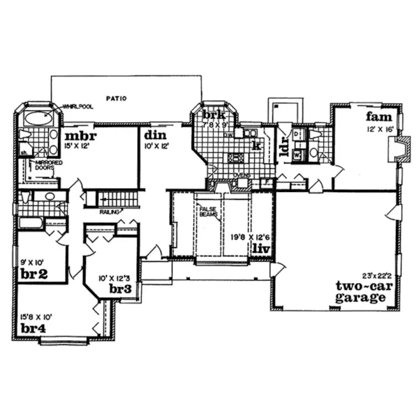 Ranch House Plan First Floor - Dudley Tudor Ranch Home 062D-0191 - Search House Plans and More