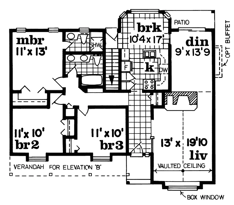 Southwestern House Plan First Floor - Delaware Sunbelt Home 062D-0202 - Search House Plans and More