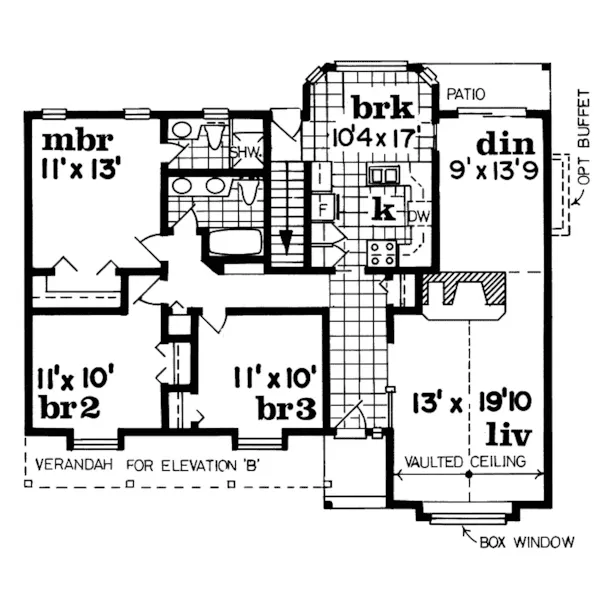 Country House Plan First Floor - Delaware Sunbelt Home 062D-0202 - Search House Plans and More