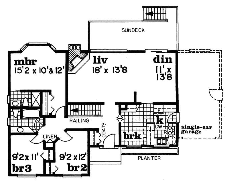 Ranch House Plan First Floor - Eastleigh Ranch Home 062D-0204 - Search House Plans and More