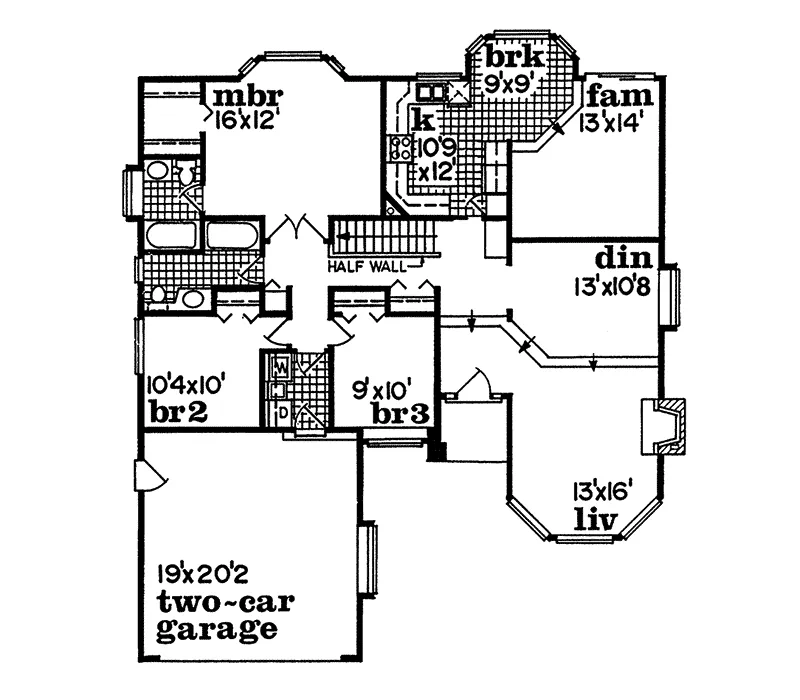 Contemporary House Plan First Floor - Garnette Ranch Home 062D-0211 - Search House Plans and More