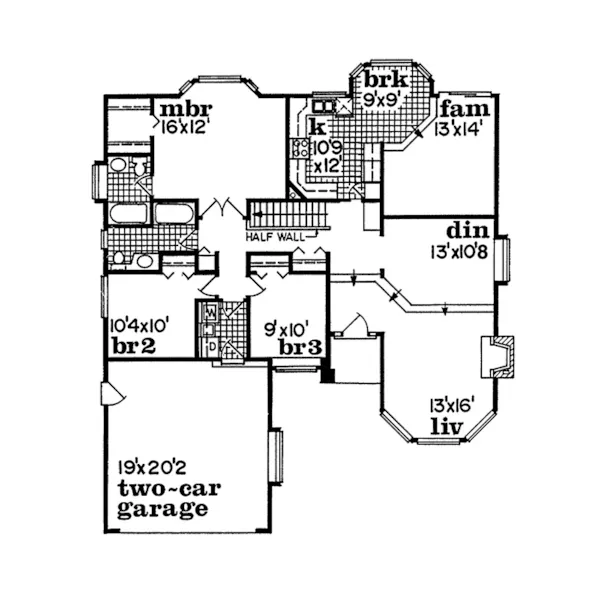 Southern House Plan First Floor - Garnette Ranch Home 062D-0211 - Search House Plans and More