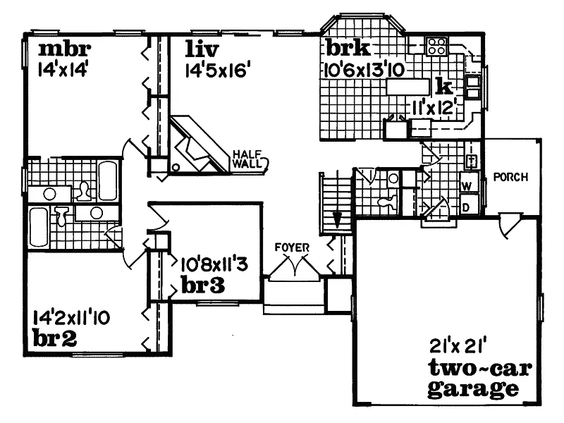 Ranch House Plan First Floor - Bryan Valley Country Ranch Home 062D-0238 - Search House Plans and More