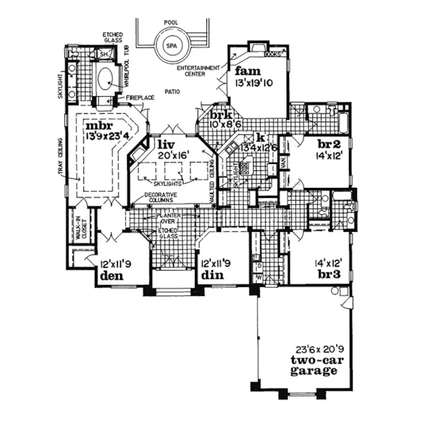 Luxury House Plan First Floor - Dalgren Sunbelt Home 062D-0249 - Search House Plans and More