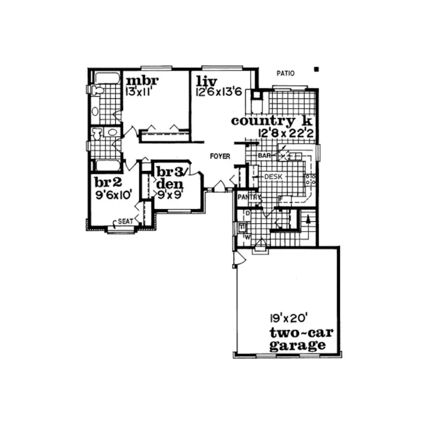 Southern House Plan First Floor - Fountain Hill Ranch Style Home 062D-0265 - Search House Plans and More