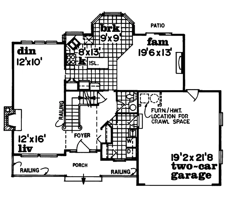 Farmhouse Plan First Floor - Bergholz Country Ranch Home 062D-0287 - Search House Plans and More
