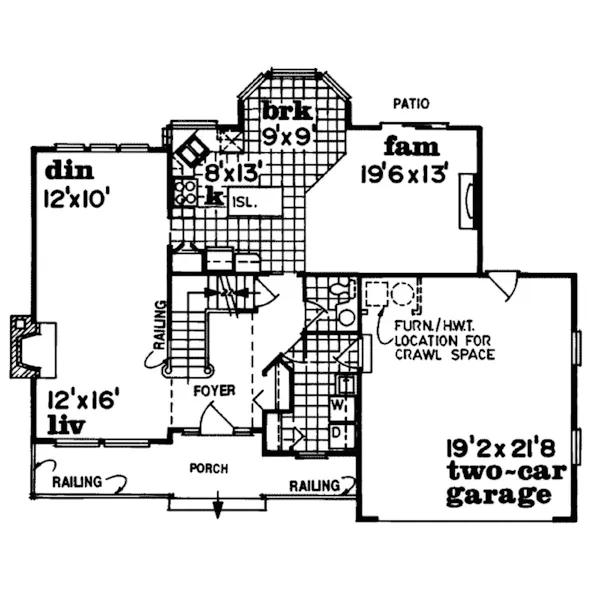 Southern House Plan First Floor - Bergholz Country Ranch Home 062D-0287 - Search House Plans and More