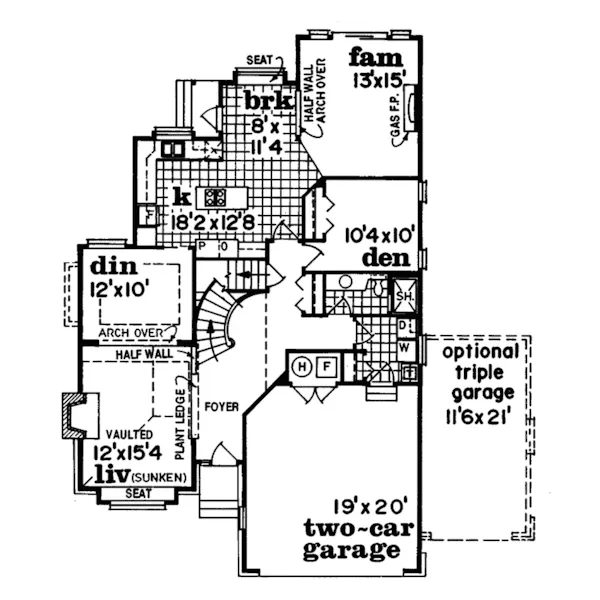 Sunbelt House Plan First Floor - Driscoll Traditional Home 062D-0300 - Search House Plans and More