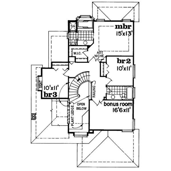 Sunbelt House Plan Second Floor - Driscoll Traditional Home 062D-0300 - Search House Plans and More