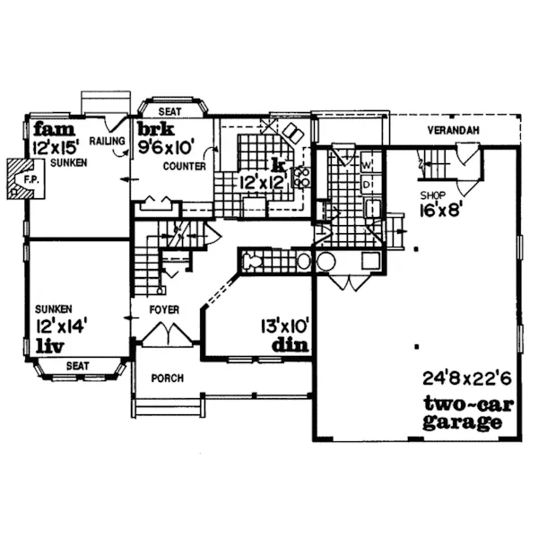 Colonial House Plan First Floor - Ashhurst Country Home 062D-0303 - Search House Plans and More