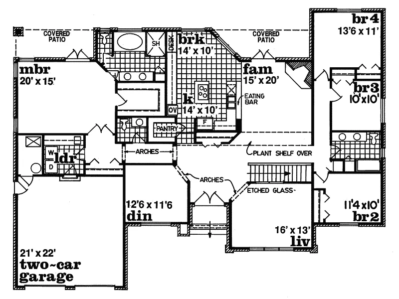 Southern House Plan First Floor - Heatherton Place Ranch Home 062D-0317 - Search House Plans and More