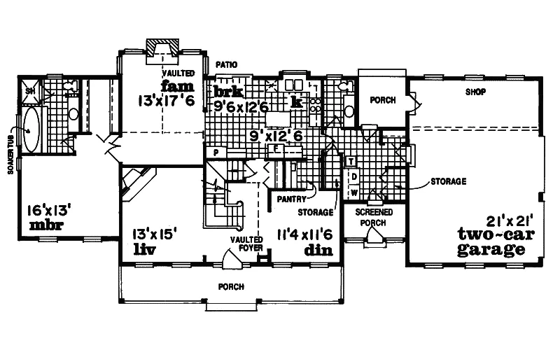 Traditional House Plan First Floor - Cleary Hill Country Home 062D-0320 - Search House Plans and More
