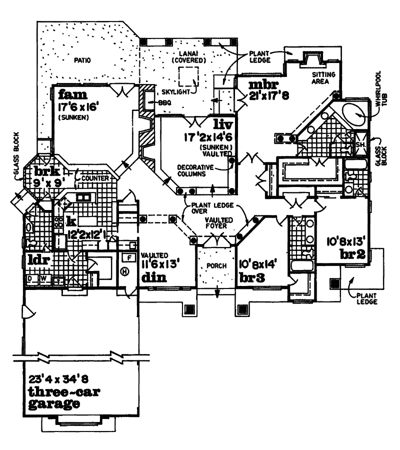 Traditional House Plan First Floor - Heron Bay Sunbelt Home 062D-0324 - Search House Plans and More