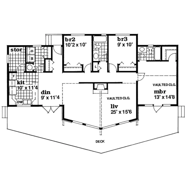 Mountain House Plan First Floor - Gallatin Cliff A-Frame Home 062D-0338 - Search House Plans and More