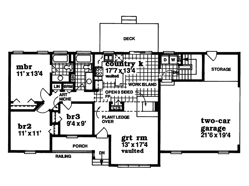 Ranch House Plan First Floor - Rockwell Ranch Home 062D-0341 - Shop House Plans and More