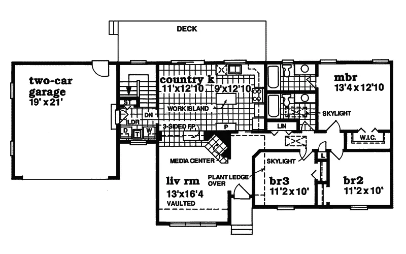 Country House Plan First Floor - Gatehall Ranch Home 062D-0343 - Search House Plans and More