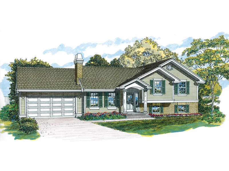Traditional House Plan Front of Home - Saddlecrest Split-Level Home 062D-0354 - Shop House Plans and More