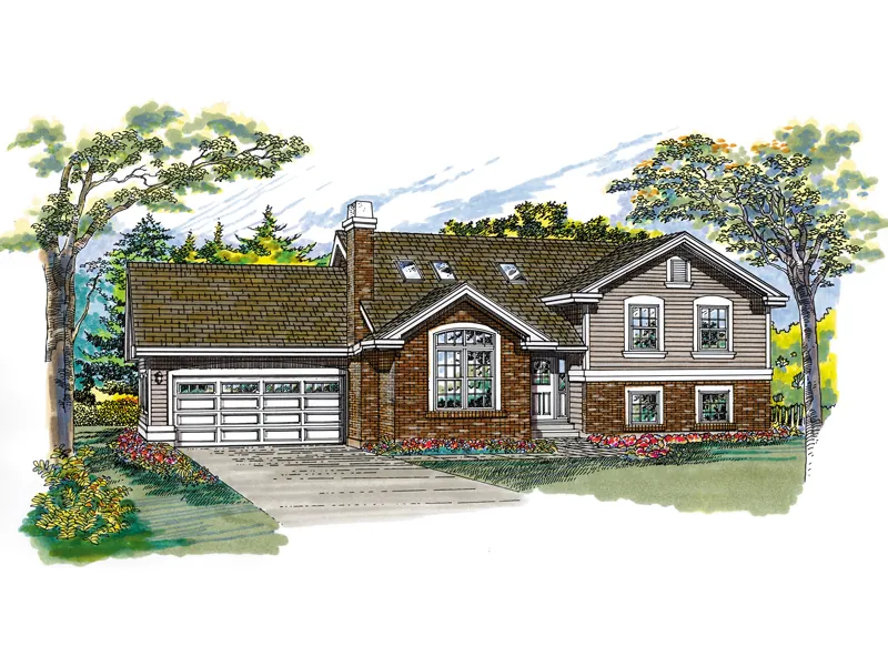 Ranch House Plan Front of Home - Saginaw Hill Split-Level Home 062D-0355 - Shop House Plans and More