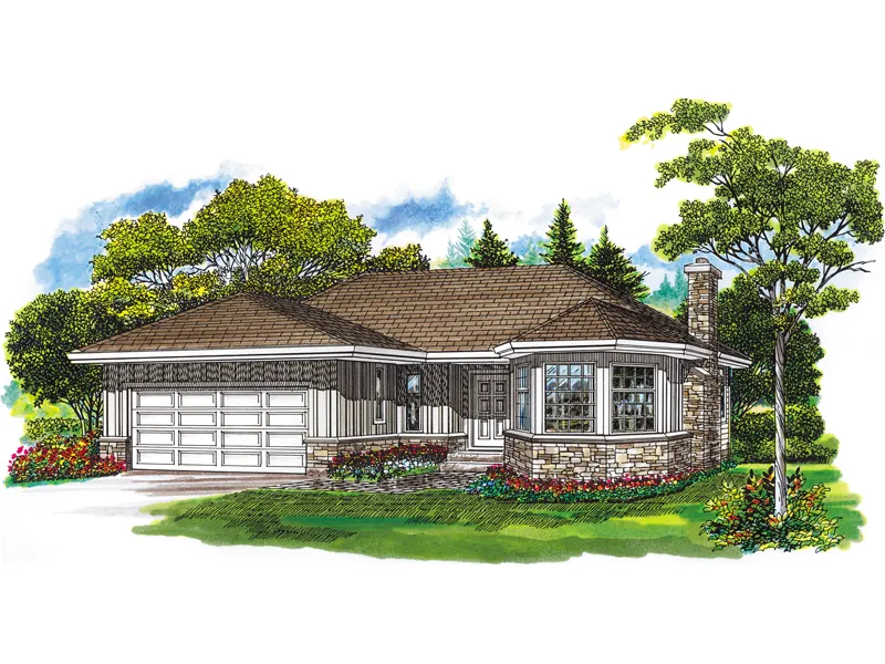 Ranch House Plan Front of Home - Dover Falls Ranch Home 062D-0358 - Search House Plans and More