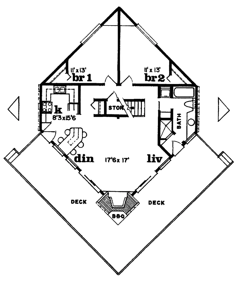 Mountain House Plan First Floor - Loghill Rustic A-Frame Home 062D-0375 - Shop House Plans and More