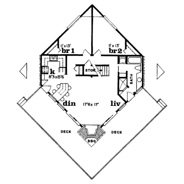 Rustic House Plan First Floor - Loghill Rustic A-Frame Home 062D-0375 - Shop House Plans and More