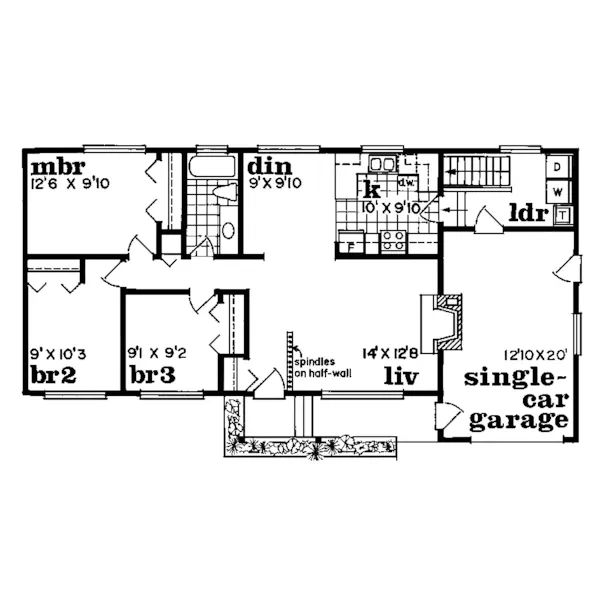 Ranch House Plan First Floor - Ridge Ranch Rustic Home 062D-0377 - Shop House Plans and More