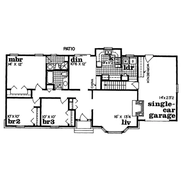 Ranch House Plan First Floor - Shaker Heights Ranch Home 062D-0378 - Shop House Plans and More