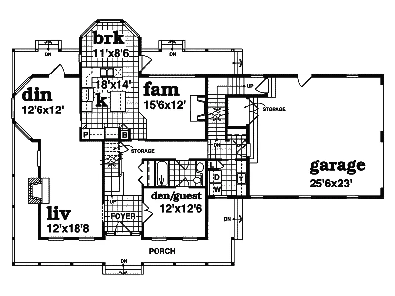 Southern House Plan First Floor - Paulline Country Farmhouse 062D-0387 - Shop House Plans and More