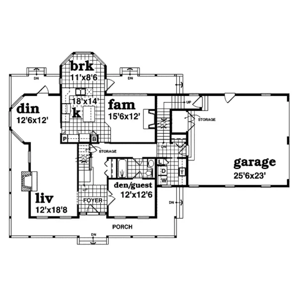 Traditional House Plan First Floor - Paulline Country Farmhouse 062D-0387 - Shop House Plans and More