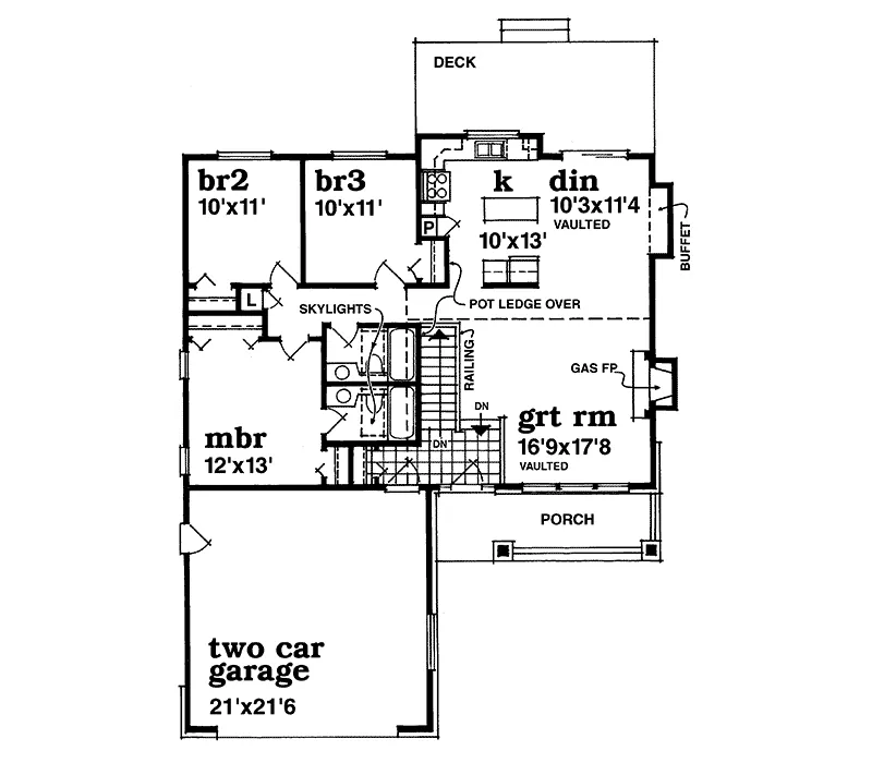 Ranch House Plan First Floor - Starfield Country Ranch Home 062D-0390 - Shop House Plans and More