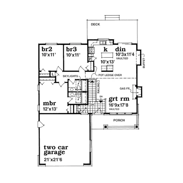 Shingle House Plan First Floor - Starfield Country Ranch Home 062D-0390 - Shop House Plans and More