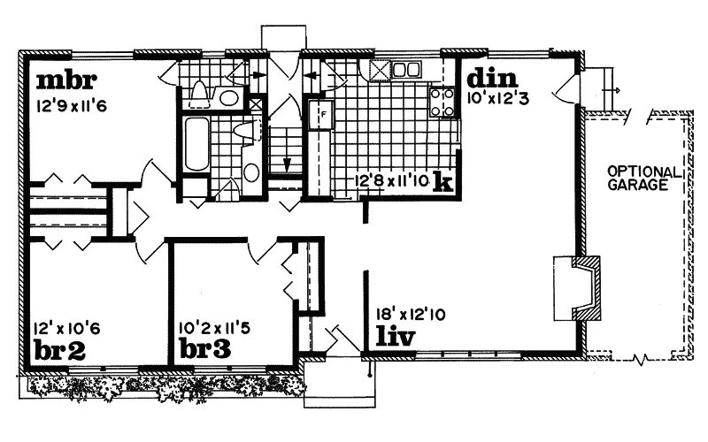 Ranch House Plan First Floor - Foxpath Ranch Home 062D-0403 - Search House Plans and More