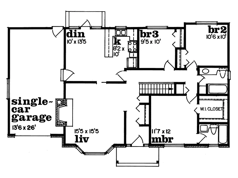 Ranch House Plan First Floor - Bonnie Ranch Home 062D-0415 - Search House Plans and More