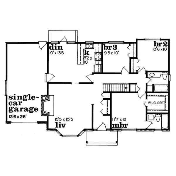 Ranch House Plan First Floor - Bonnie Ranch Home 062D-0415 - Search House Plans and More