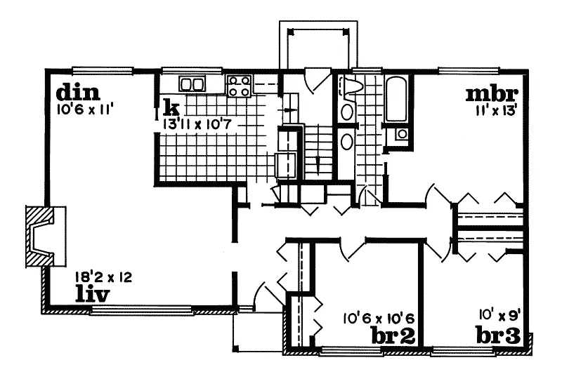 Ranch House Plan First Floor - Mennemeier Country Ranch Home 062D-0418 - Shop House Plans and More